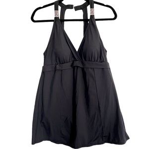 Jantzen Black Swim Dress with Halter Top Silver Embellishments Women’s Size 14